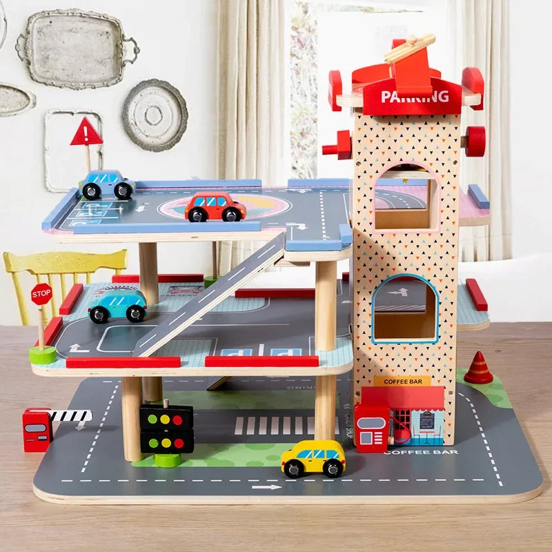 Wooden Parking Lot Playset