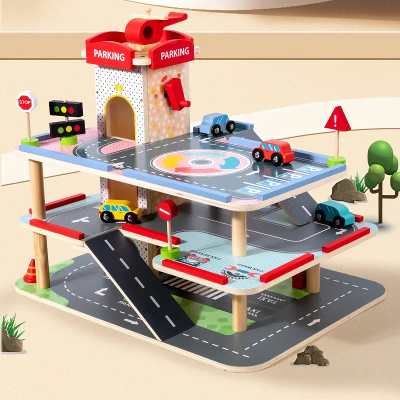 Wooden Parking Lot Playset
