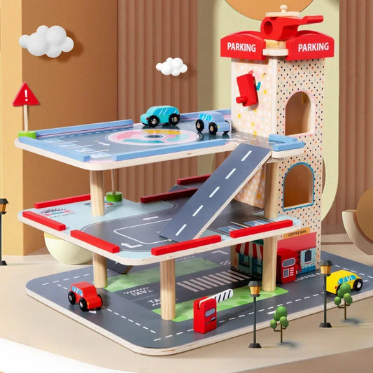 Wooden Parking Lot Playset